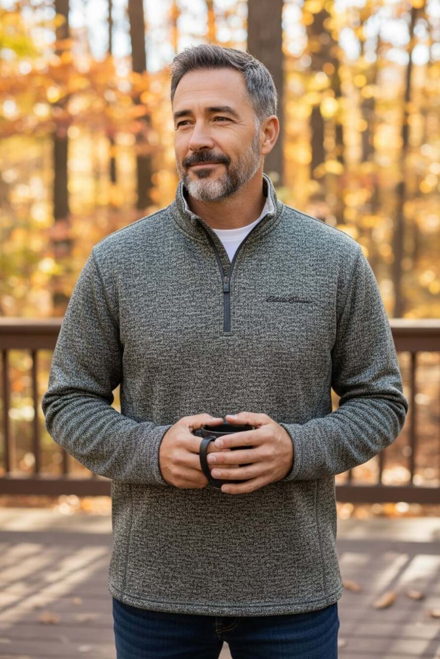 Eddie Bauer Men's Grey Radiator Fleece Snap Mock-Neck Pullover XL